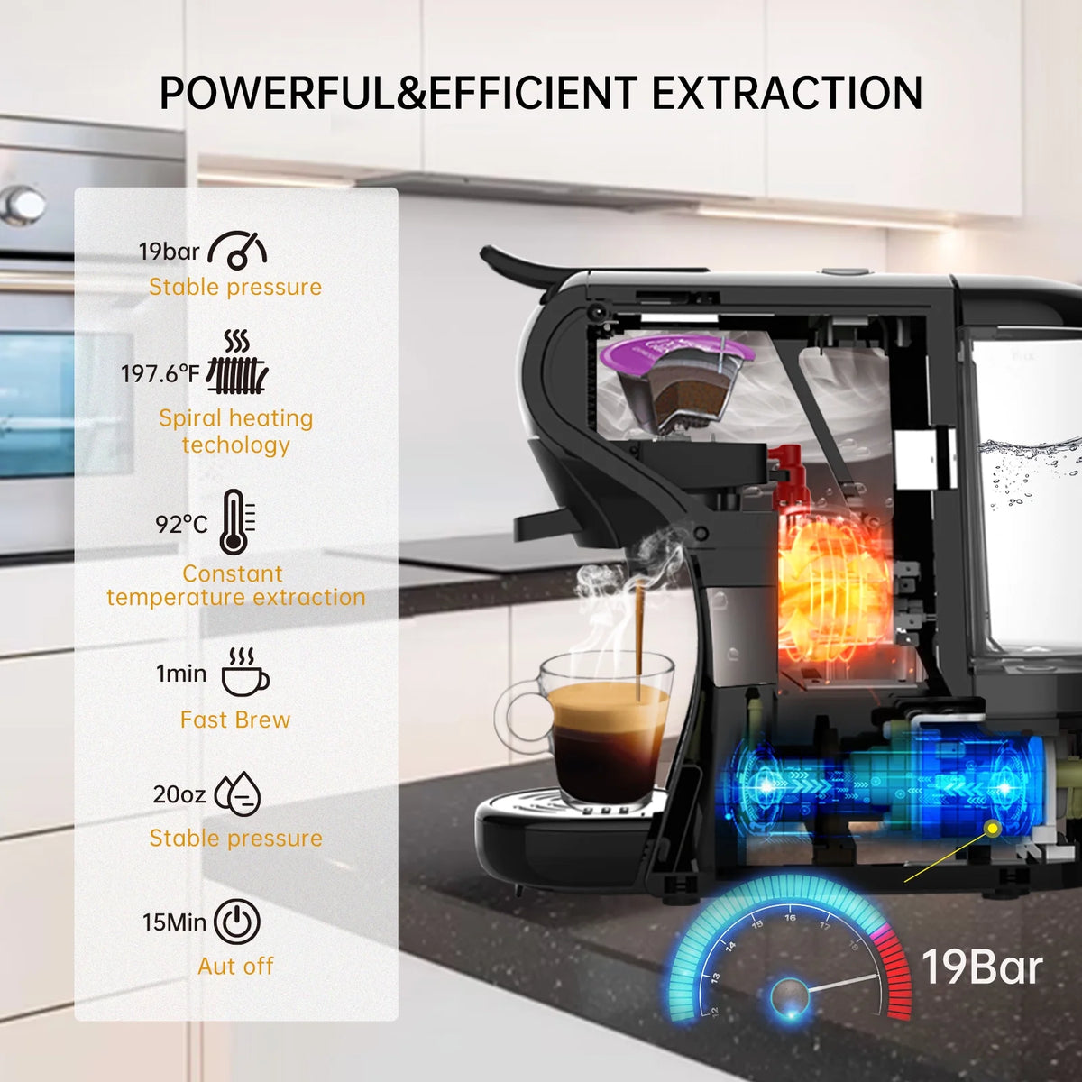 HiBREW H1A 4-in-1 Capsule Coffee Machine - 19Bar Espresso Maker for Hot/Cold Brews Black