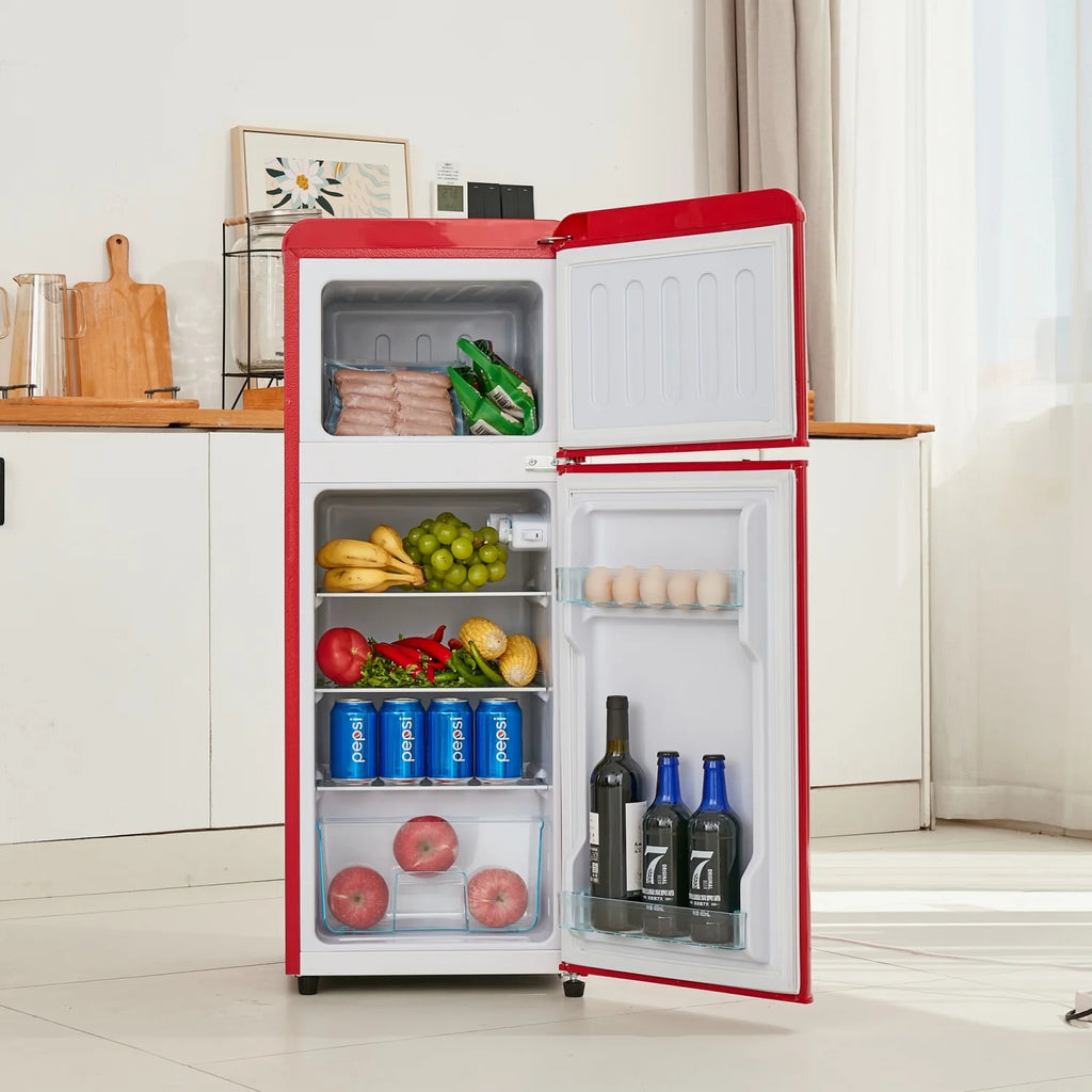 Harper & Bright Designs Double Door Mini Fridge with Freezer, 3.2 Cu.Ft Compact Refrigerator with Adjustable Shelf, Adjustable Thermostat and Reversible Door for Bedroom, Dorm, Home Office, White