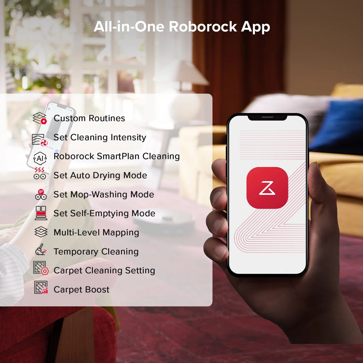 Roborock Qrevo S5V Robot Vacuum and Mop, 12000Pa Suction,  FlexiArm Edge Mopping, Auto Mop Washing&Drying, Self-Emptying, Dual Zero-Tangle System, Smart Obstacle Avoidance, 10mm Mop Lifting