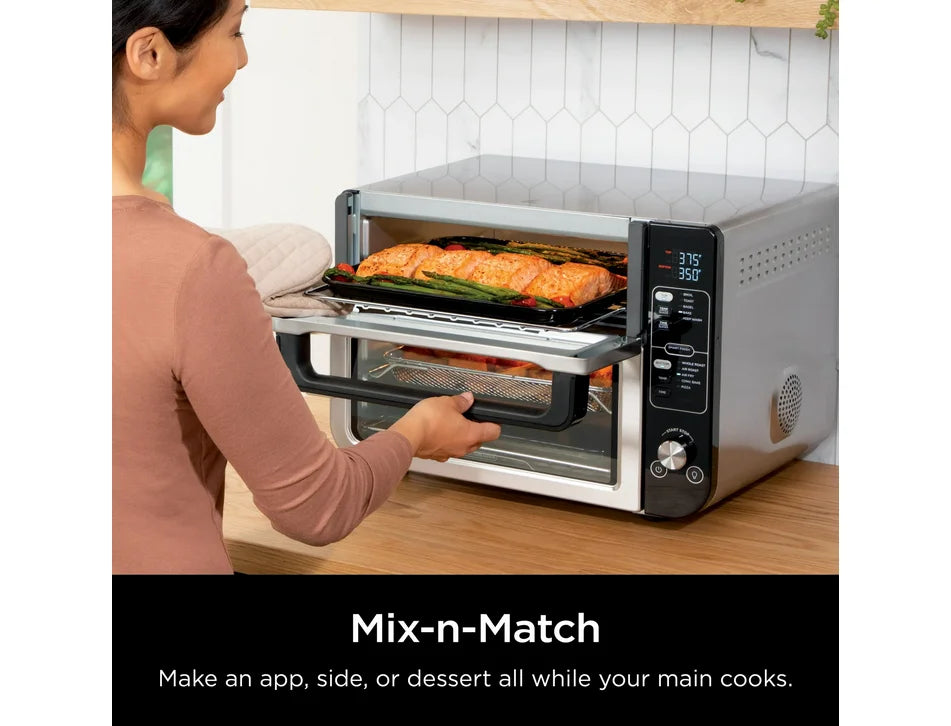 Restored Ninja 10-in-1 Air Fryer, Double Door Toaster Oven with FlexDoor, FlavorSeal & Smart Finish, Rapid Top Convection and Air Fry Bottom, Bake, Toast, Air Fry, Pizza and More, Stainless Steel, DCT400 (Refurbished)