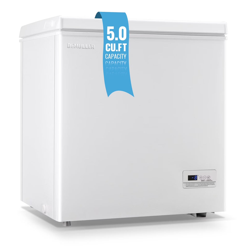 DEMULLER Chest Freezer 5.0 Cu. ft Removable Stainless Steel Basket Mini Freezer White YX-110