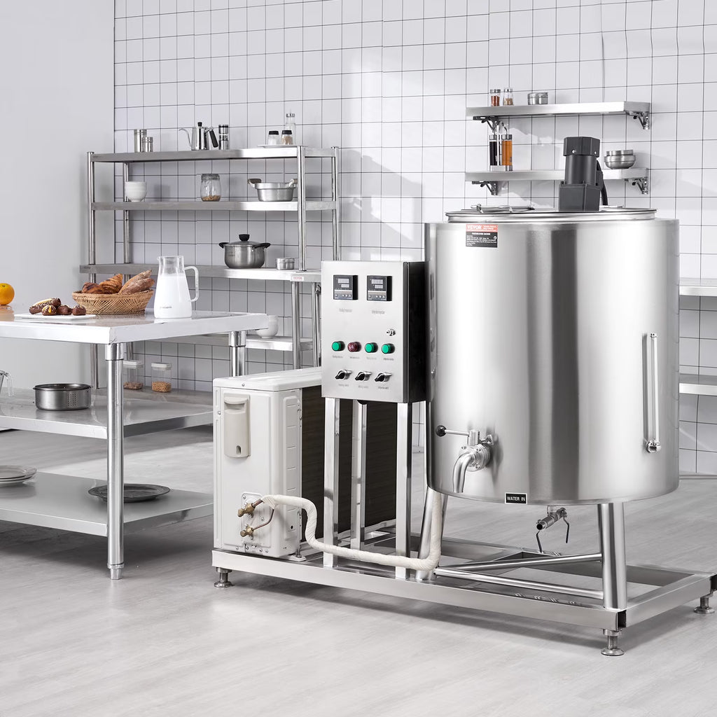 KFFKFF 150L Commercial Milk Pasteurization Machine Automatic Pasteurizer Ice Cream Juice Beer Pasteurizer with Cooling and Warming Function Stainless Steel