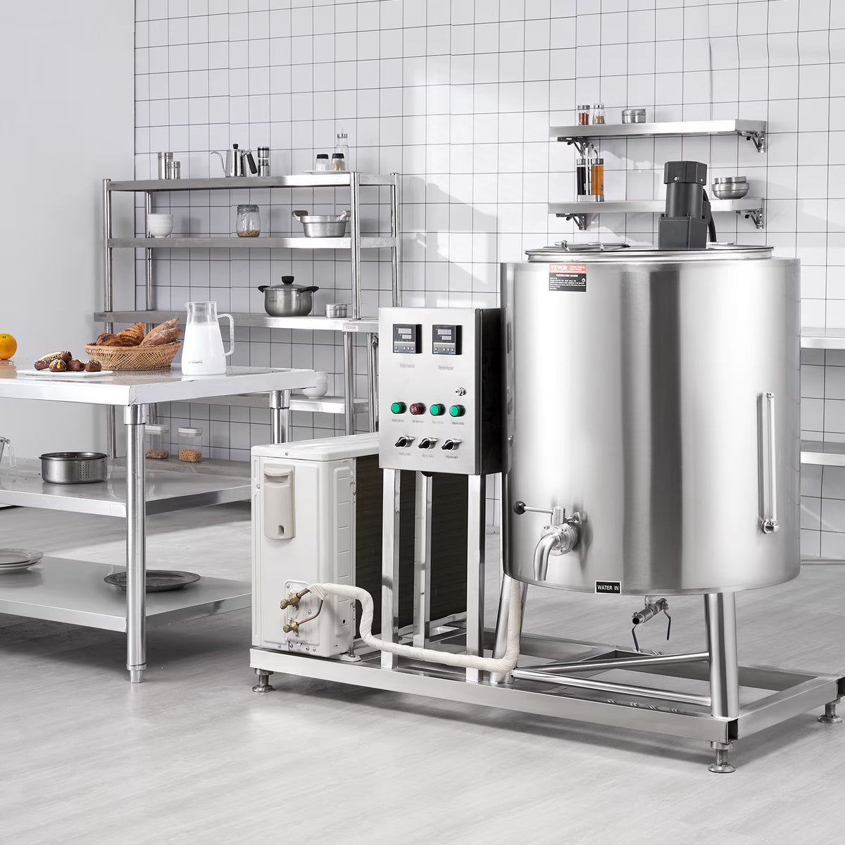 KFFKFF 150L Commercial Milk Pasteurization Machine Automatic Pasteurizer Ice Cream Juice Beer Pasteurizer with Cooling and Warming Function Stainless Steel