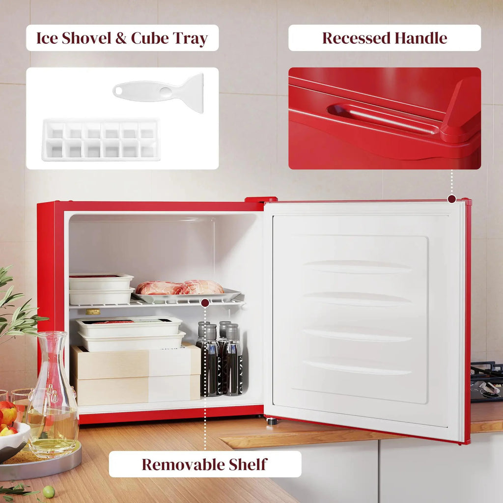 Resenkos 1.1 Cu.Ft Countertop Mini Freezer, Compact Upright Freezer with Removable Shelves, Red