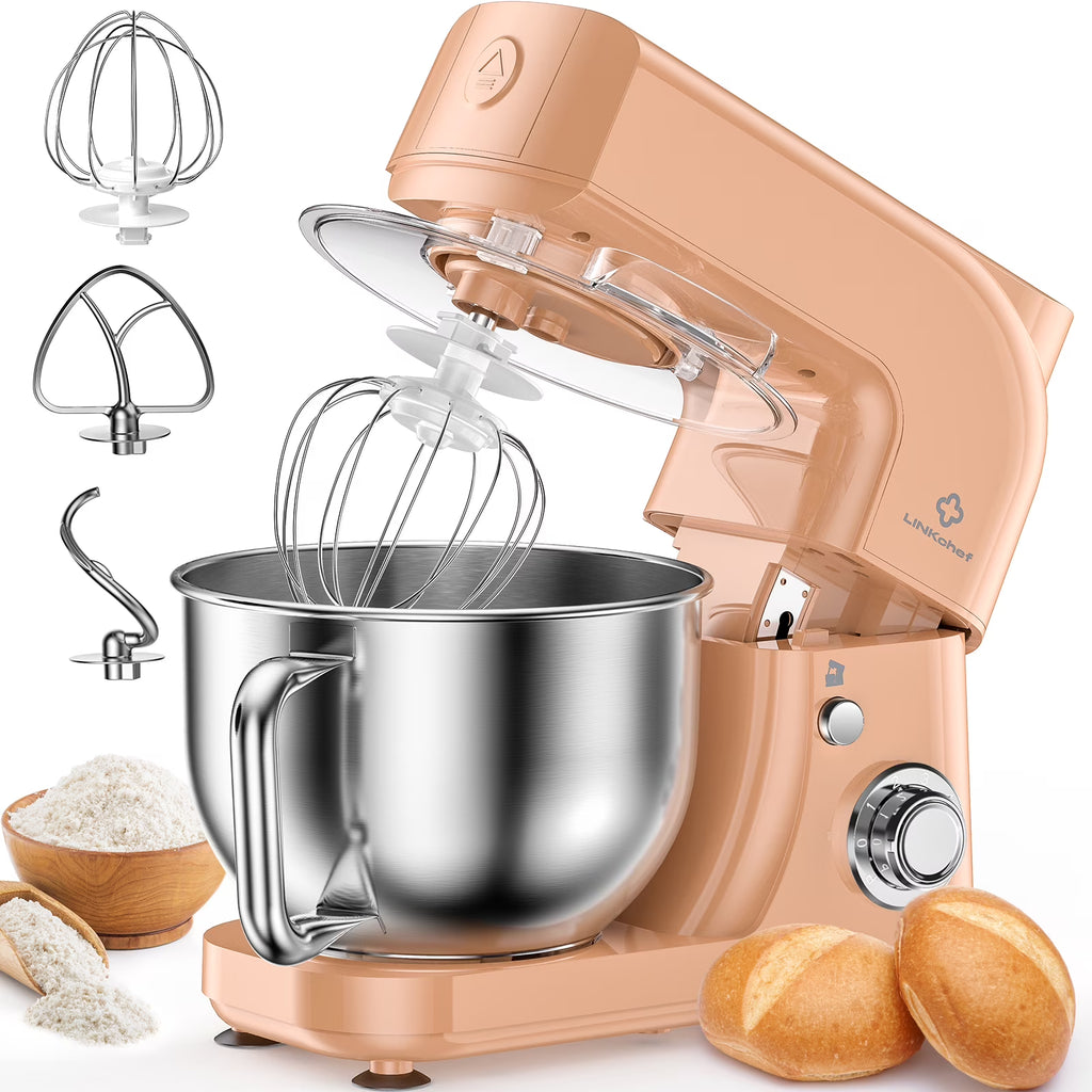 LINKChef Stand Mixer, 5.3QT 800W 6+P Speeds with Whisk, Dough Hook and Beater (White)