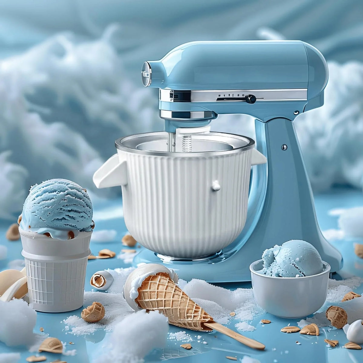 Ice Cream Maker Attachment for Kitchen Aid Stand Mixer, 2 Quart, Ice Cream & Sorbet Maker Machine, Fits and Larger Stand Mixers, with 2 Ice Cream Holder