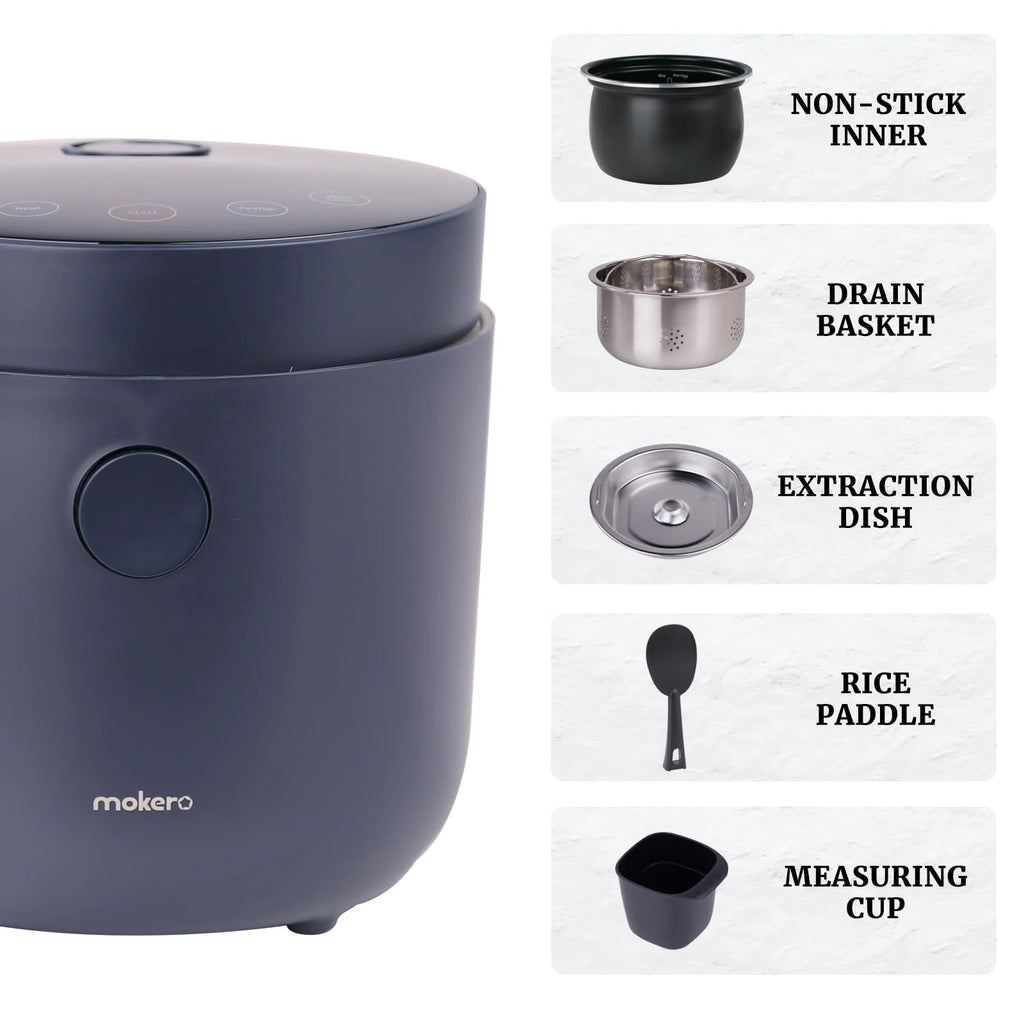 Hakka Brothers Low Sugar Rice Cooker 4-Cup Uncooked Capacity, Black - Built-In Timer