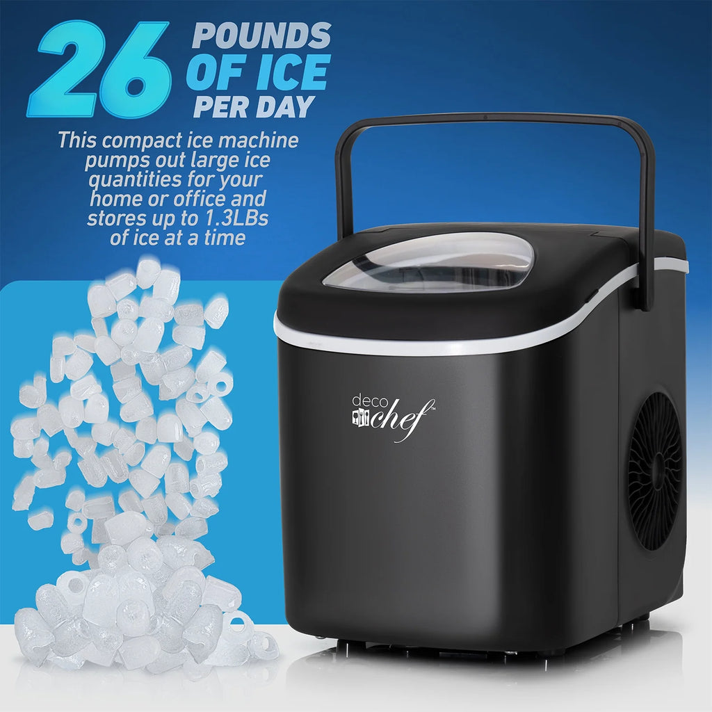 Deco Compact Countertop Ice Maker, 26LBs in 24HRs, 9 Bullet Ice Cubes Ready in 6 Minutes, Stainless Steel