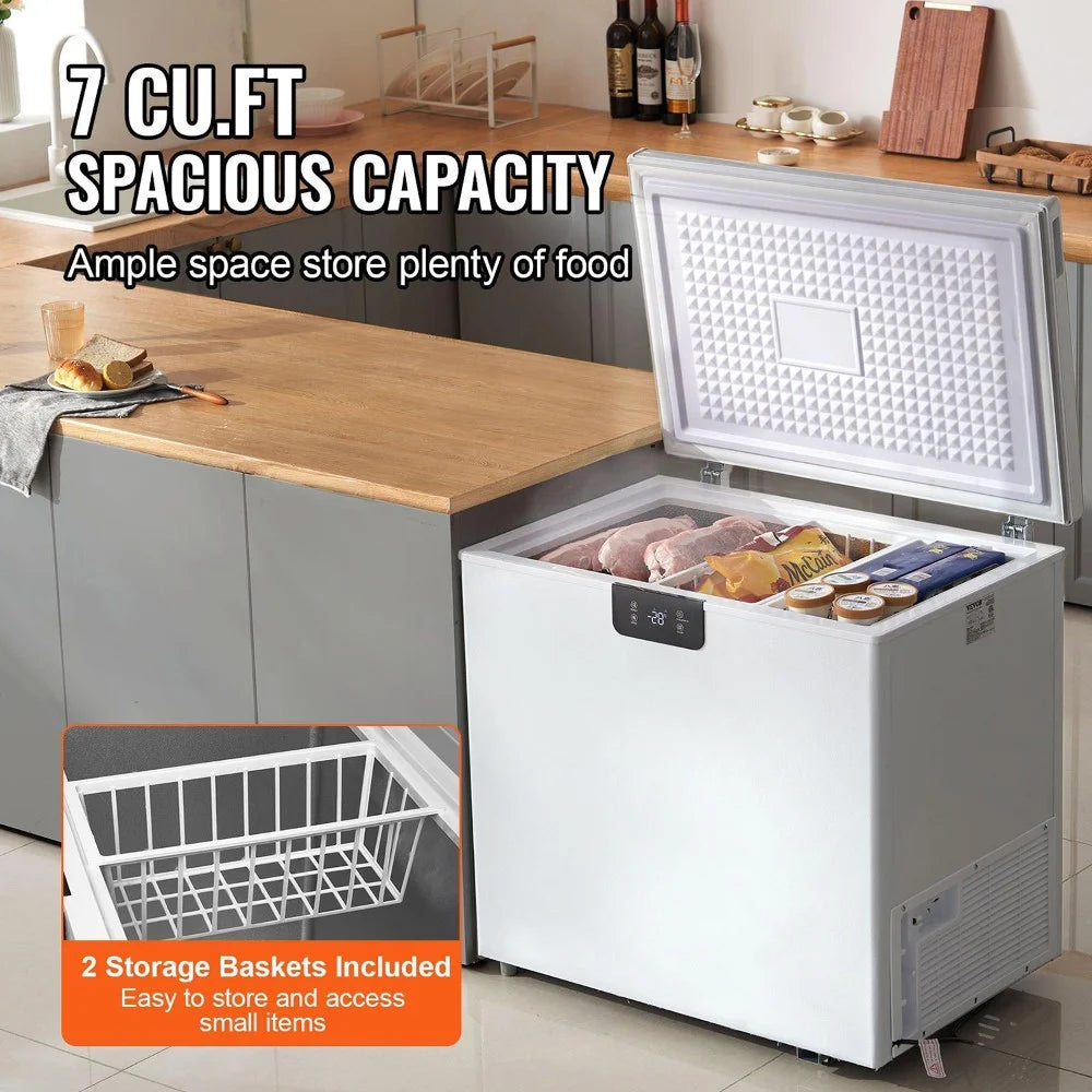 Choco Moon Large Capacity 14.5 Cu.ft Chest Freezer, 345L Storage, 4 Slide-Out Baskets, Lockable Lid, 8 Temp Control Levels, Energy-Efficient LED Lights, 6 Swivel Casters for Easy Mobility