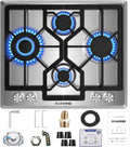 Gas Cooktop 23 inch, Adorer Bulit-in Gas Stove Top with 4 Burner, 23 Inch NG/LPG Convertible Cooktops, Four Burner Propane Cooktop with Thermocouple Protection, Stainless Steel