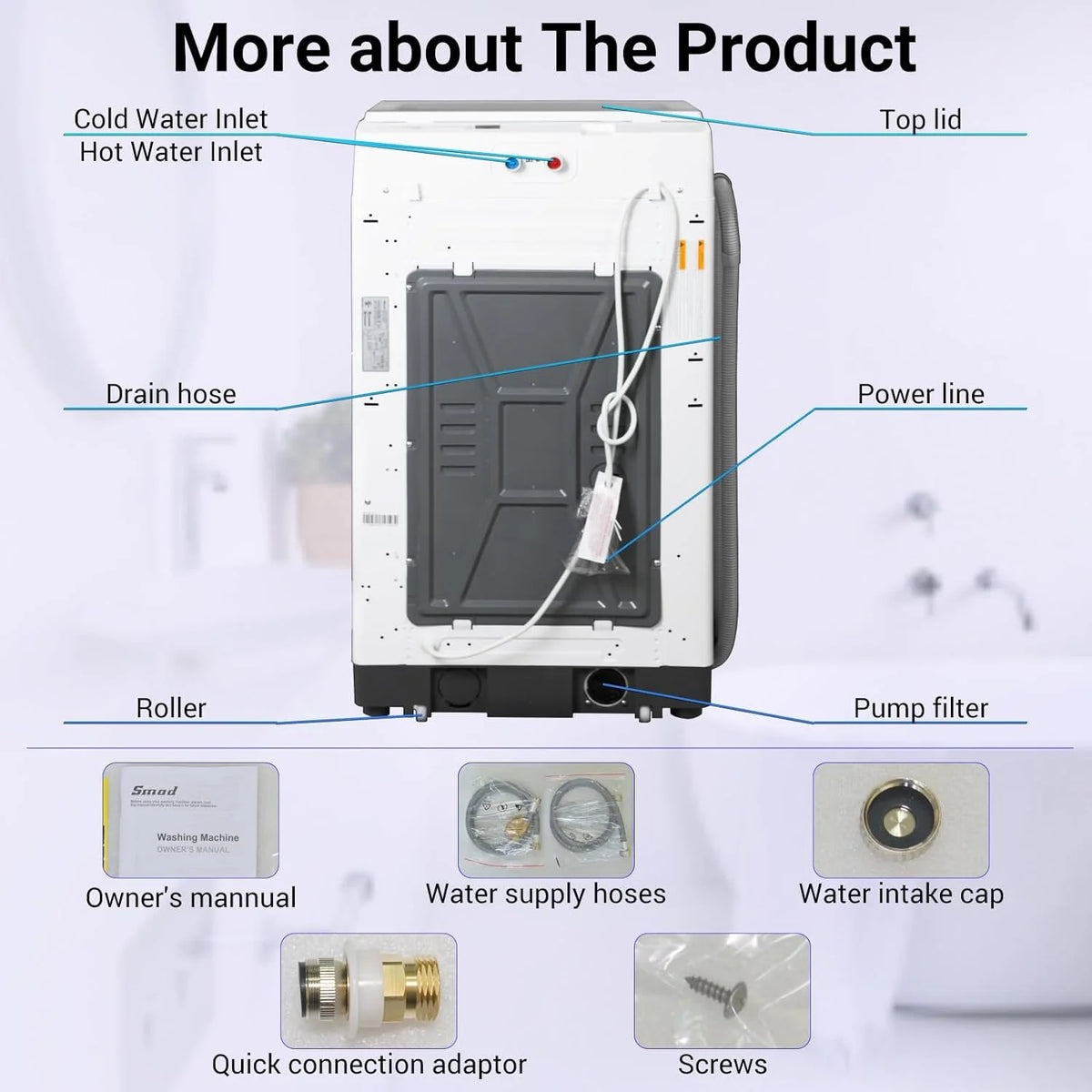 Techomey Compact Washing Machines 1.7 Cu ft Single Use in Schools and apartments 12lbs White Washer