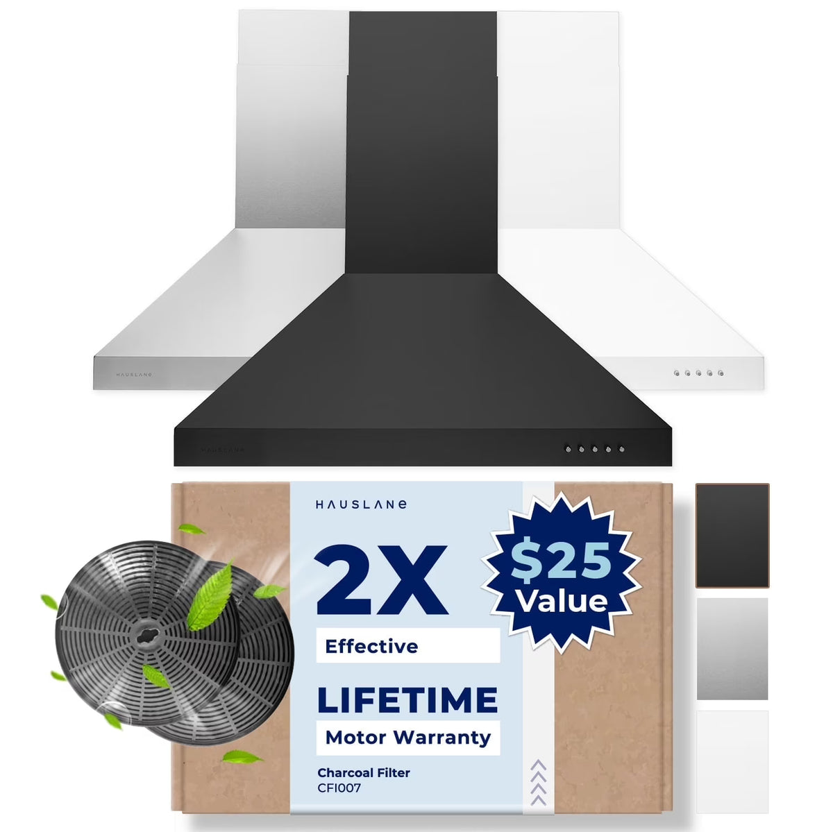 Hauslane Chef Series Base Model WM-530 30" Convertible Wall Mount Chimney Range Hood 120V in Matte Black
