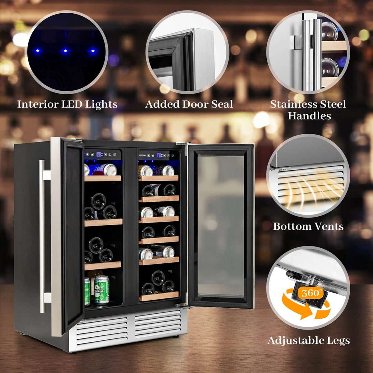 Costway 2-in-1 Beverage and  Cooler Free-standing & Built-in Dual Zones  Fridge