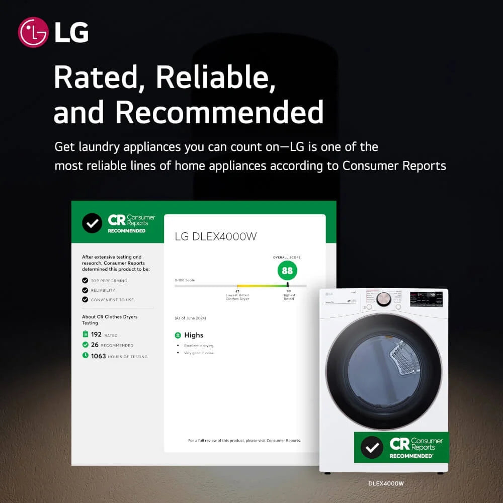 LG DLEX4000W 7.4 Cu. Ft. Ultra Large Capacity Smart wi-fi Enabled Front Load Electric Dryer with TurboSteam? and