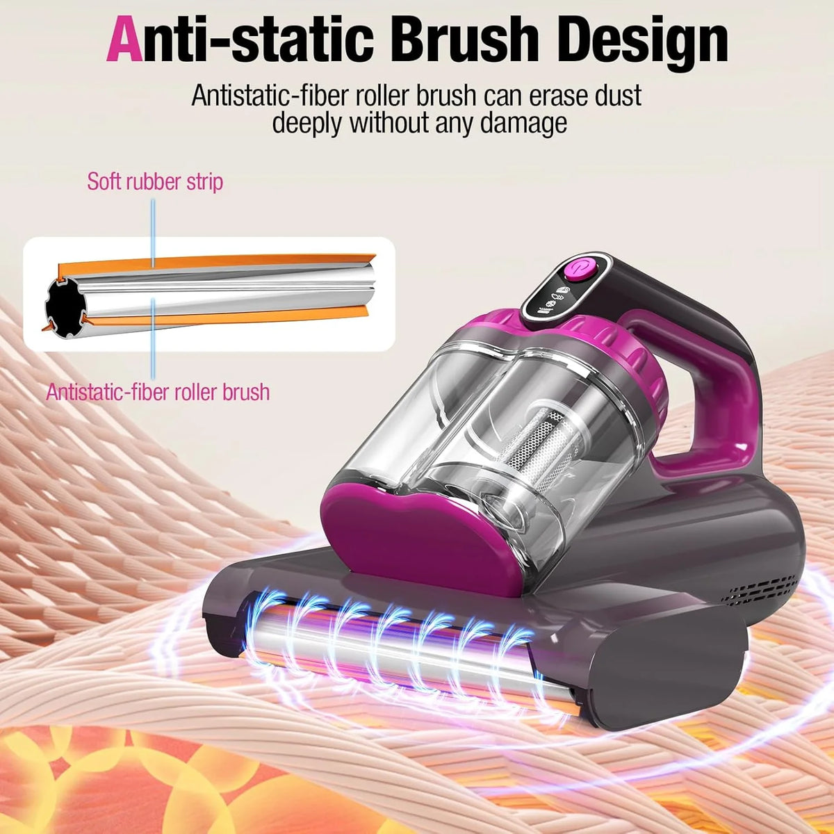 Mattress Vacuum Cleaner, 17Kpa 650W Bed Vacuum with 273nm -C Light & 145 �� F Heating, 80000 RPM Brushroll for Pillows, Cribs, Sofa - Black Corded