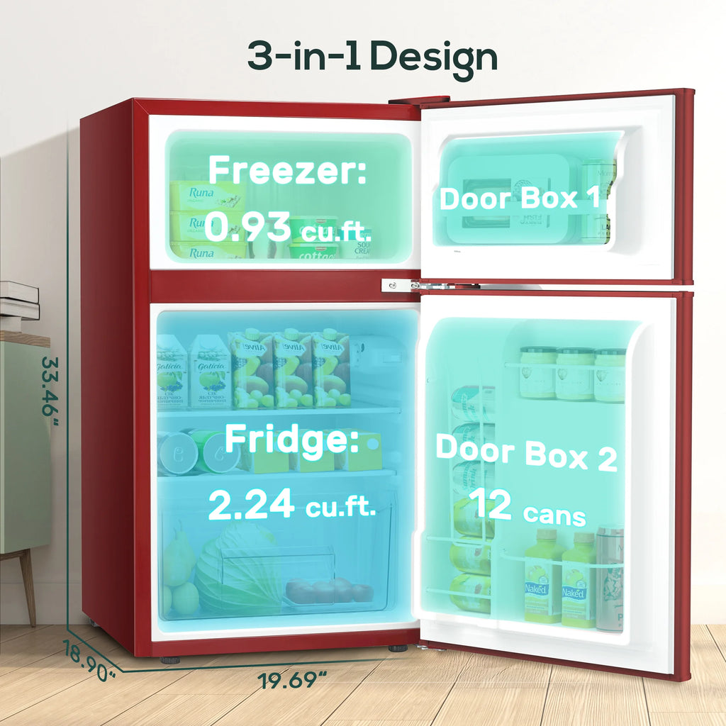 Auseo 3.1 Cu.Ft Double Door Mini Fridge with Freezer, Compact Retro Refrigerator for Dorm, Office, Bar, Bedroom, Black