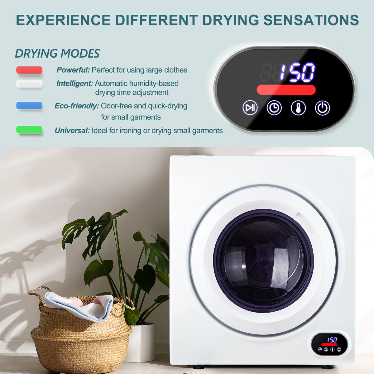 Simzlife 1.6 Cu. ft. Portable Clothes Dryer, Electric Compact Dryer Machine, 19.5 in W, 23.6 in H