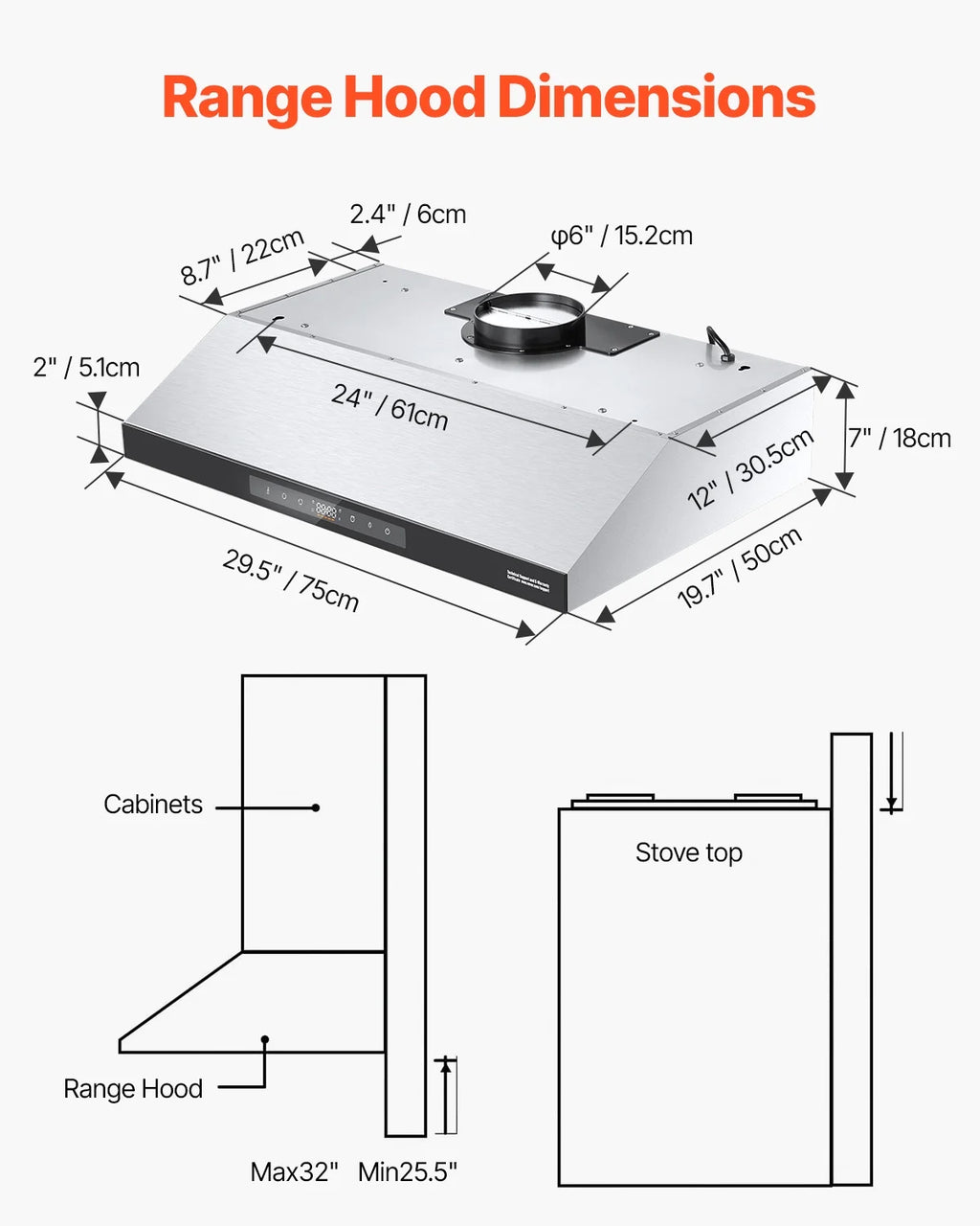 KFFKFF 30 Inch Under Cabinet Range Hood, Kitchen Exhaust System, 900CFM Dual Engine Stainless Steel Cooker Hood, Equipped with Gesture and Touch Interface, LED Illumination