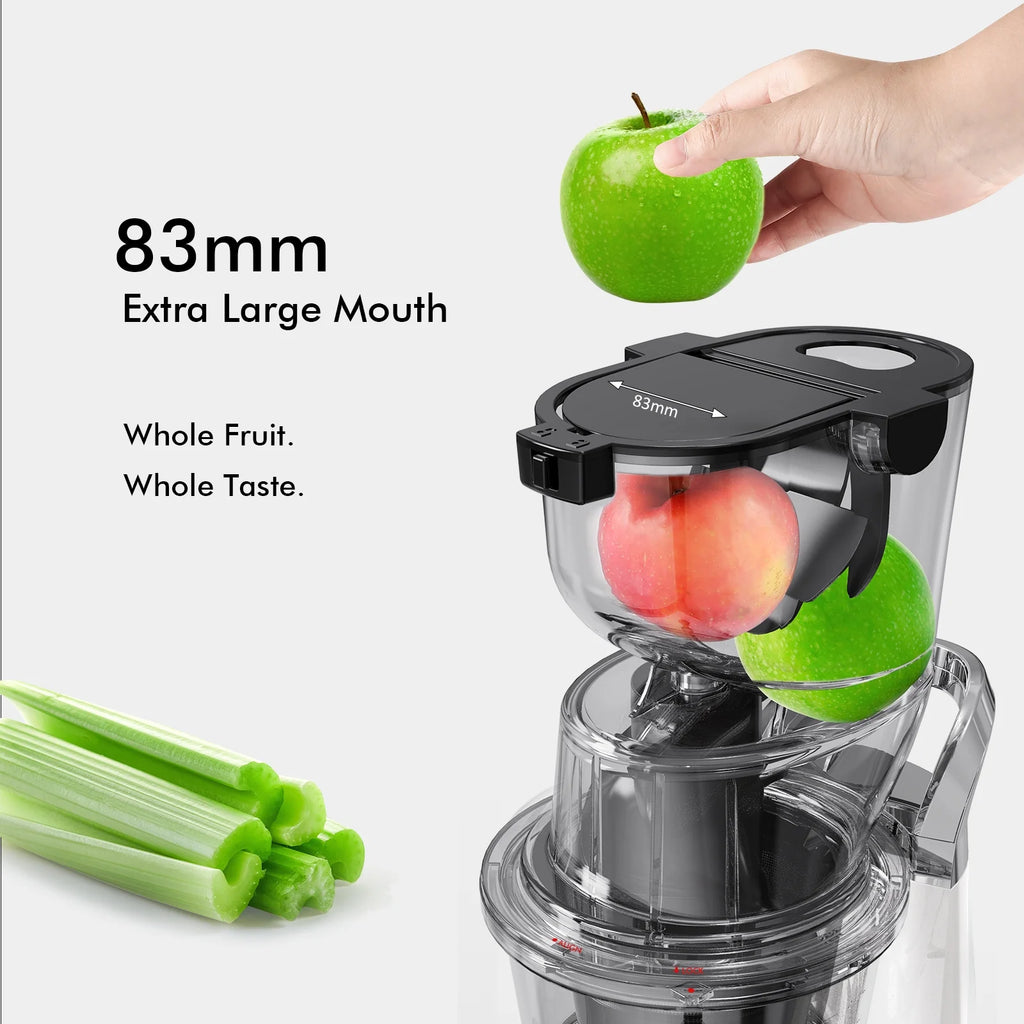 SIFENE 200W Cold Press Juicer Machine for Fruits and Vegetables, Masticating Juice Maker with 83mm Wide Chute, High Yield, Easy Clean, Gray