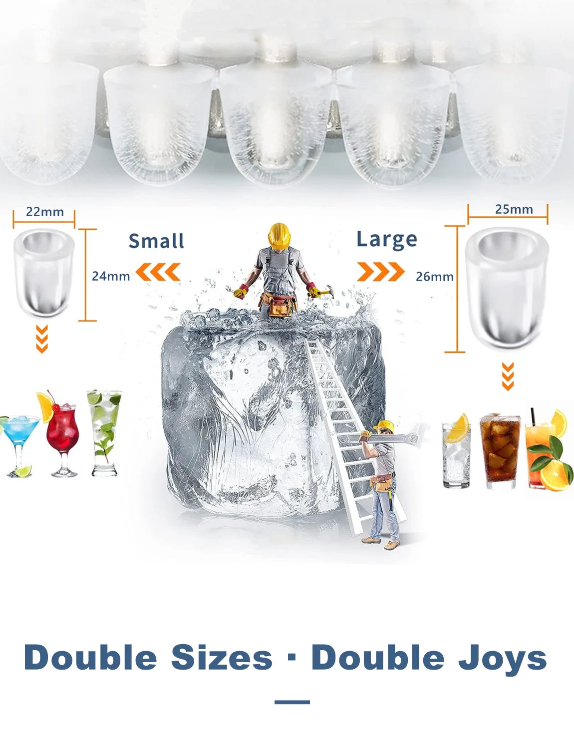 Ice Maker Countertop 2 Ice Sizes, 30 lbs Bullet Ice in 24H, Self-Clean, 9 Cubes in 5 Mins, FOHERE