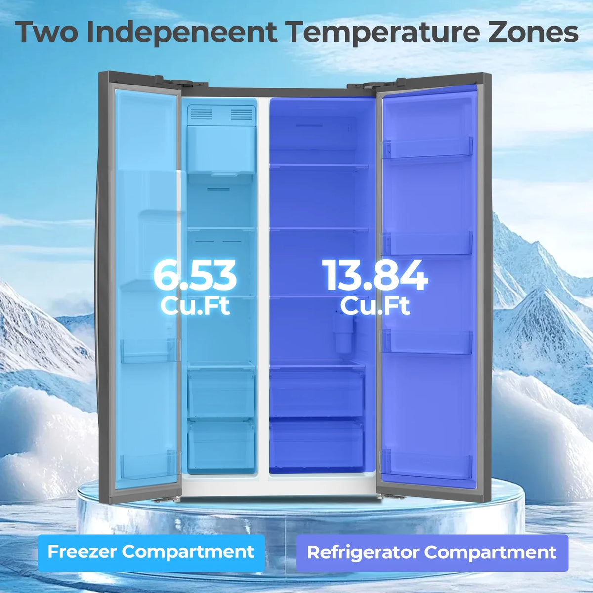 WAA 20 Cu.ft. Large Refrigerator, 2 French Door Stainless Steel