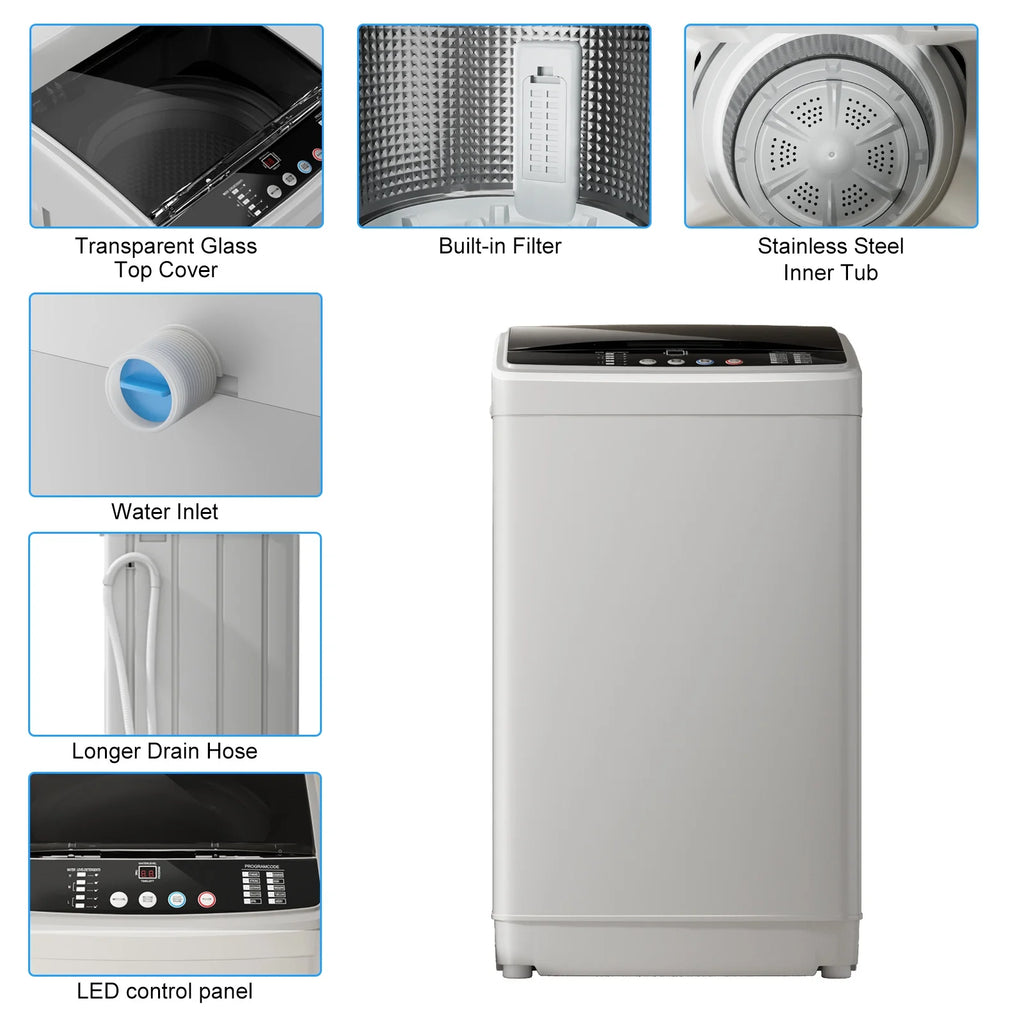 TABU 19lbs Portable Washing Machine,2.5 Cu.ft Full Automatic Washing Machine,Top Load,White