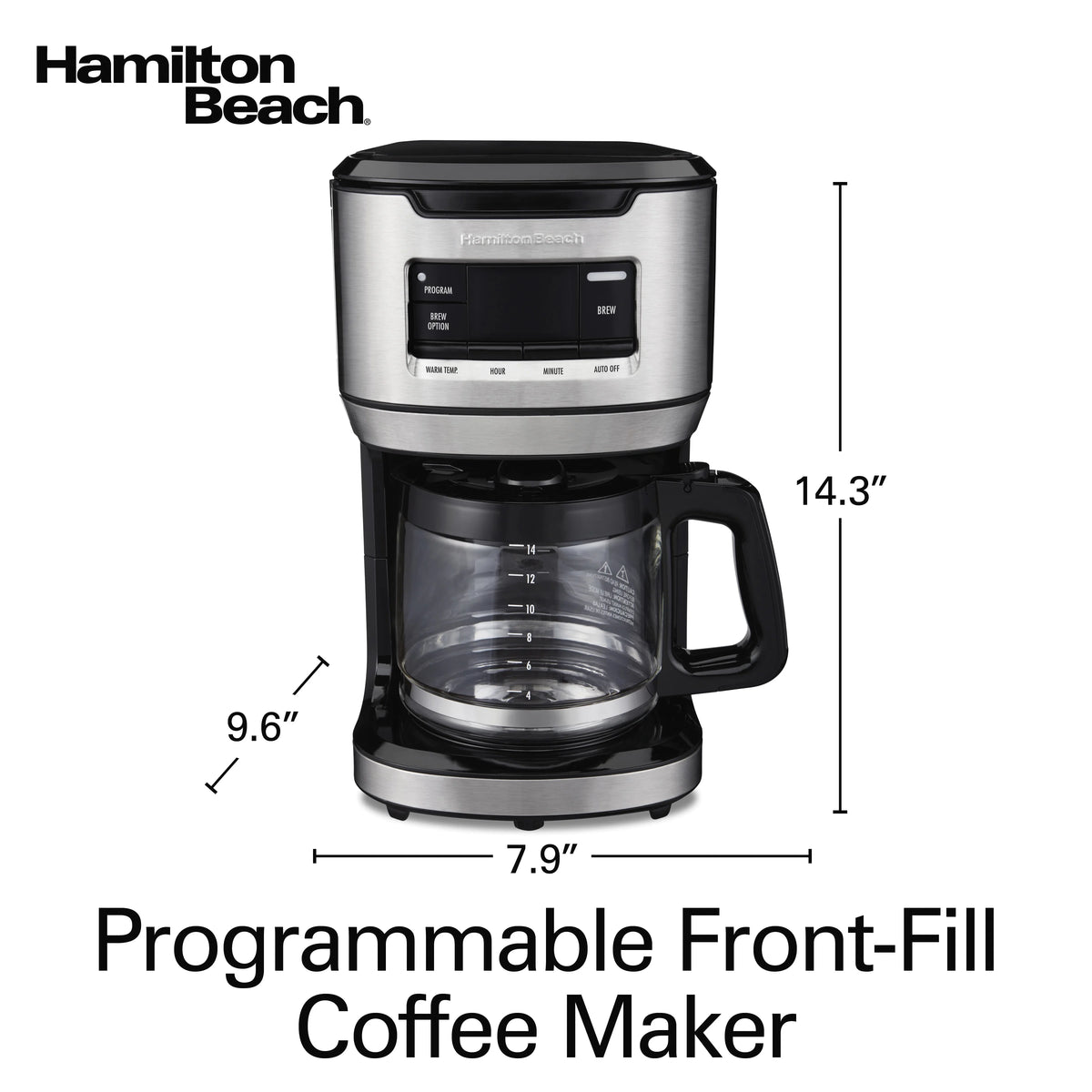 Hamilton Beach Front Fill 14-Cup Programmable Drip Coffee Maker Machine with Glass Coffee Pot, Cafetera, Black