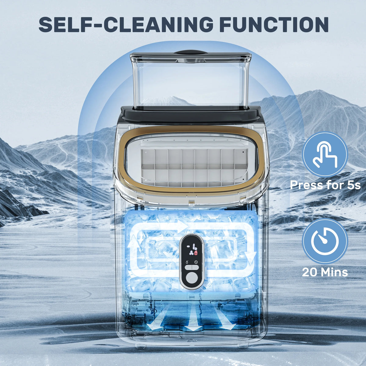 Auseo 45lbs/24H Ice Maker Countertop, 1.5+0.5L Large Water Tank, Cube Ice, Self-Cleaning,  24H Timer, Customizable Ice Making Time, Black