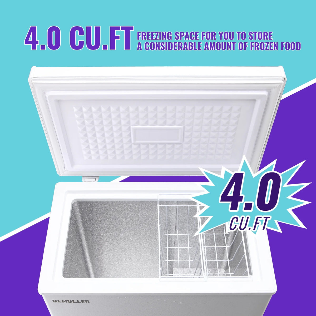 DEMULLER 4.0 Cu.ft Deep Freezer Top Open Door Compact Freezer with Two Removable Storage Baskets