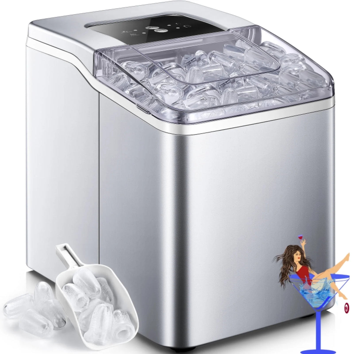 Ice Maker Countertop 2 Ice Sizes, 30 lbs Bullet Ice in 24H, Self-Clean, 9 Cubes in 5 Mins, FOHERE