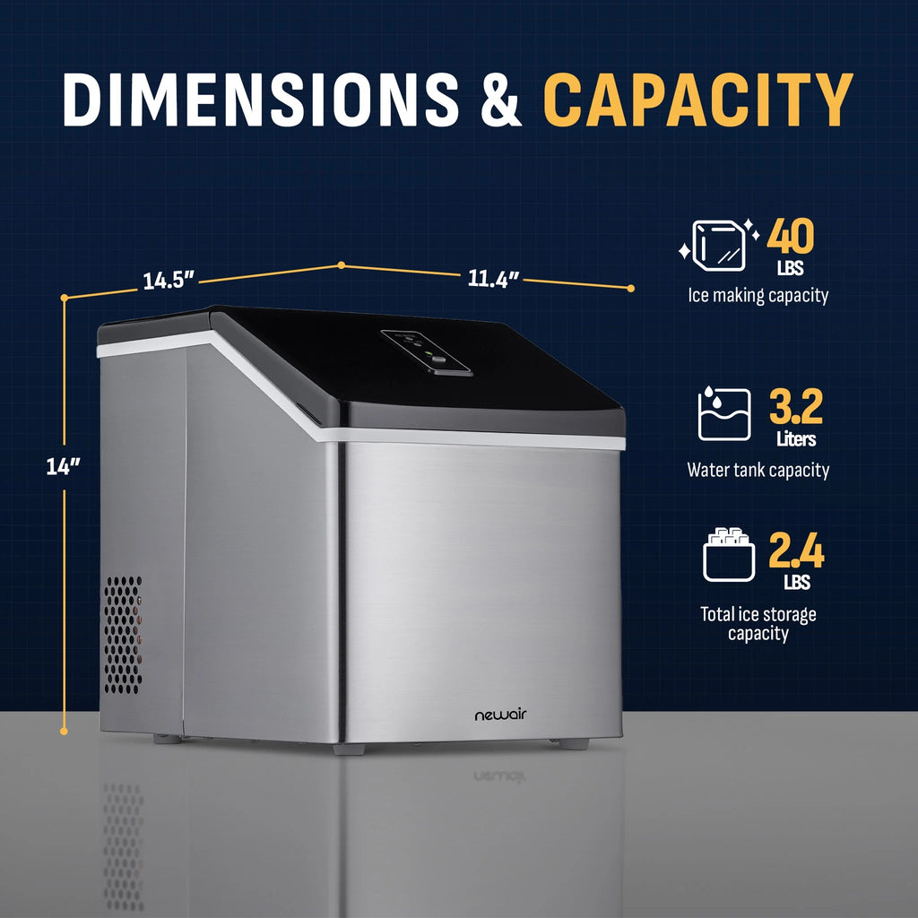 Newair Portable Countertop 40lb Clear Ice Maker Machine, Stainless Steel