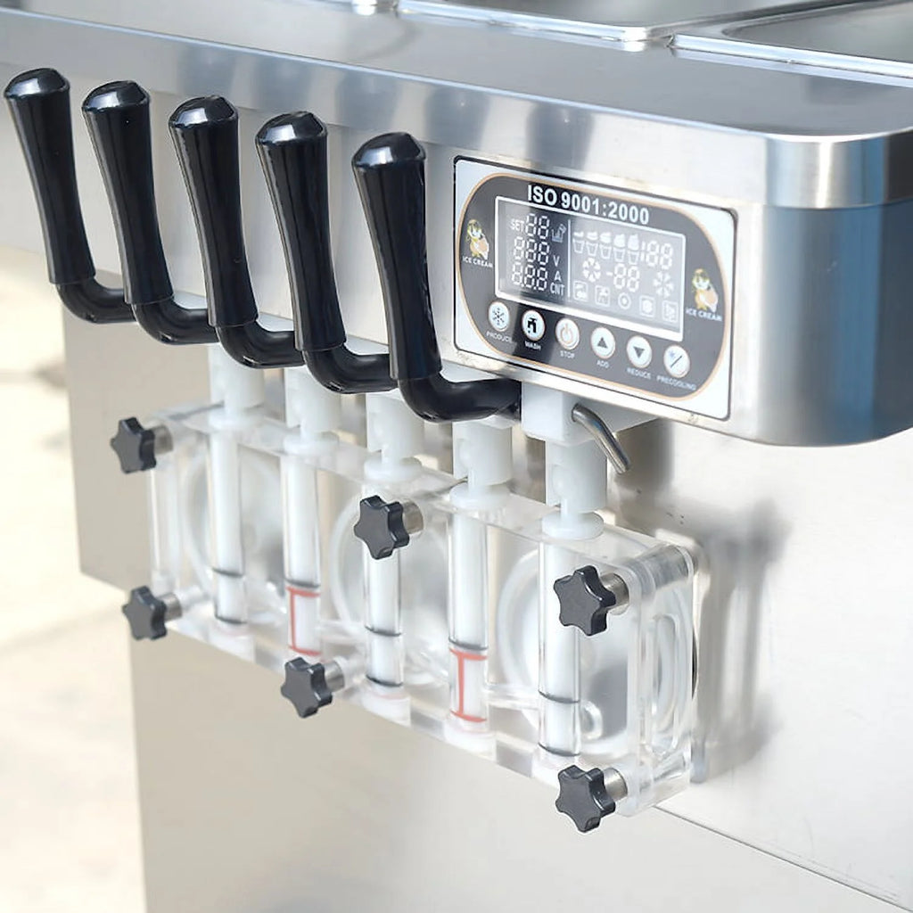 Kolice Commercial ETL 5 Flavors Soft Serve Ice Cream Machine,gelato soft ice cream maker -5 Different Discharge Nozzles,Upper Tanks Refrigerated