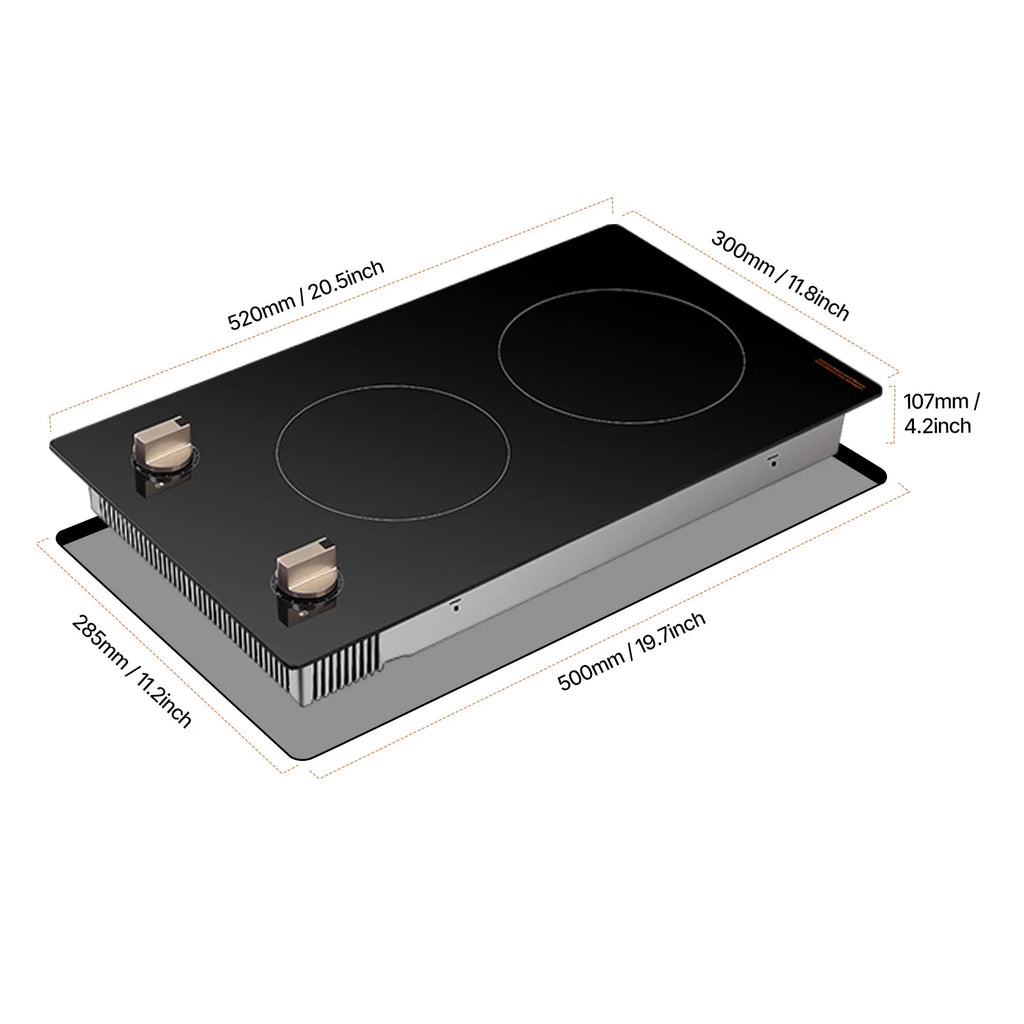 KFFKFF 2 Burner Built-in Electric Cooktop, 3500W Electric Ranges with 12 Heat Levels, Glass Top, Automatic Power-Off, Regulated by Knobs