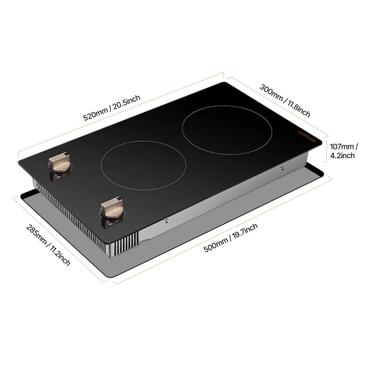 KFFKFF 2 Burner Built-in Electric Cooktop, 3500W Electric Ranges with 12 Heat Levels, Glass Top, Automatic Power-Off, Regulated by Knobs