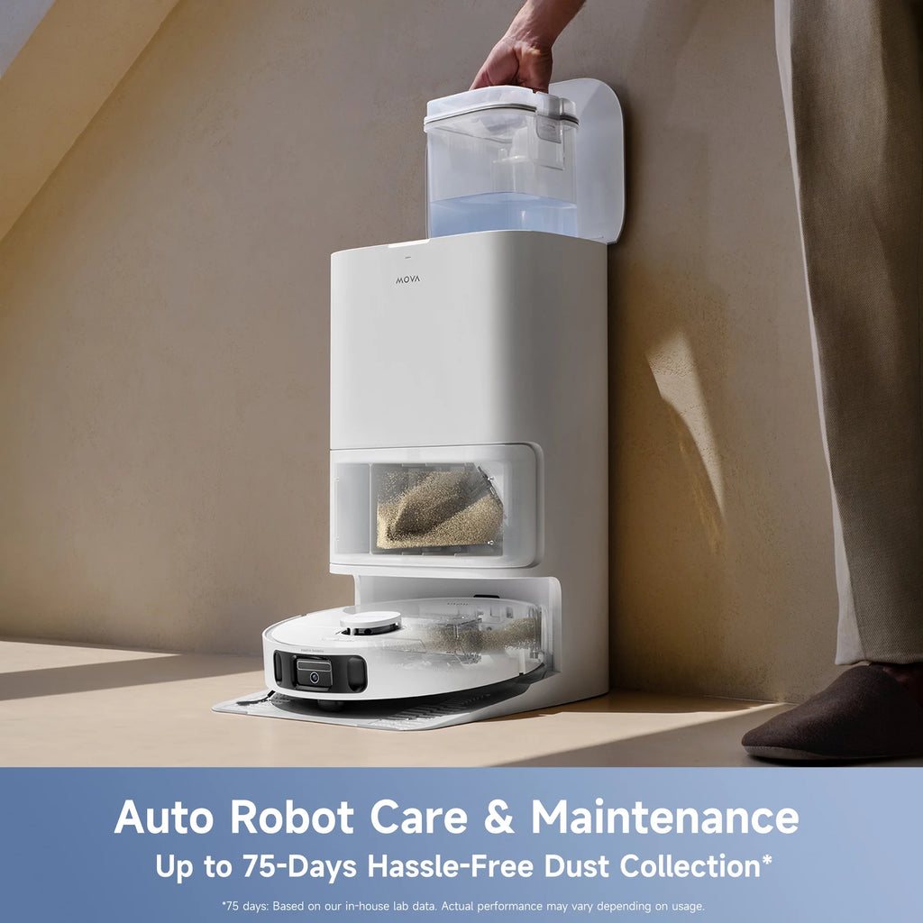 Mova E40 Ultra Robot Vacuum and Mop with Cleaning Solution, 19,000Pa Suction, Extenable & Liftable Mop, All-in-One Station, Auto-Empty, Auto Washing & Hot Air Drying, 360��Obstacle Avoidance