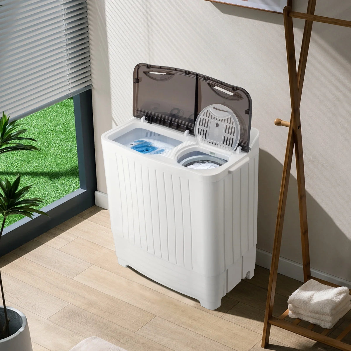 UbesGoo Compact Twin Tub Portable Mini Washing Machine 20lbs Total Washing Machine W/Drain Pump