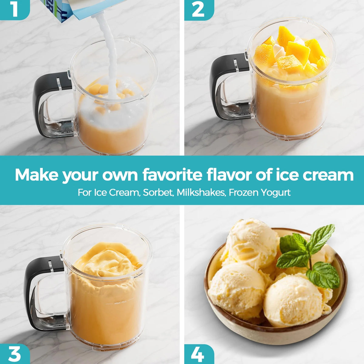 Skvevn Ice Cream Maker, for Gelato, Mix-ins, Milkshakes, Sorbet, Smoothie Bowls & More, with (2) Pint Containers & Lids