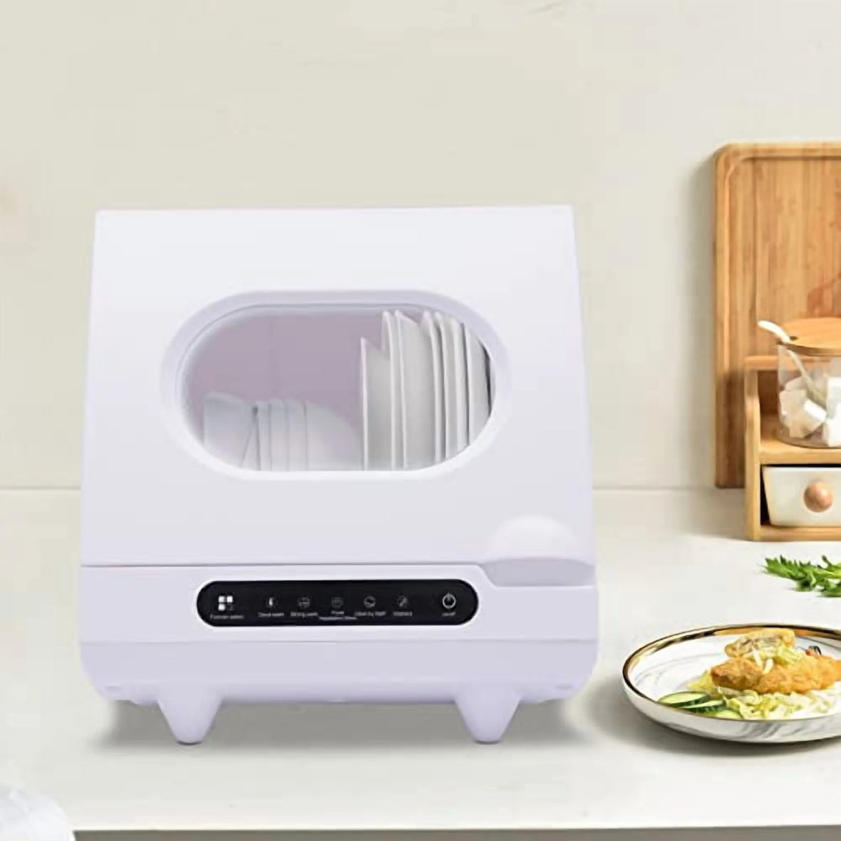 Automatic Dishwasher 360 Degree Spraying Water Deep Heating Cleaning Machine Portable Countertop Dishwasher Compact Dish Washing 5 Washing Programs Display Self-Cleaning for Small
