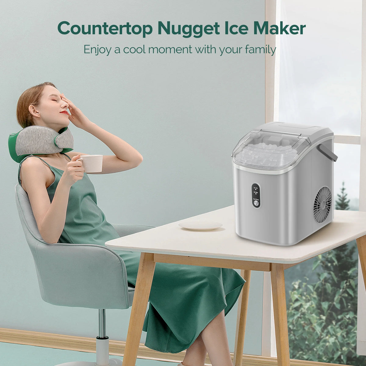 KISSAIR Nugget Ice Maker Countertop with Soft Chewable Pellet Ice, Portable Ice Machine with Handle, 35lbs/24H, Grey
