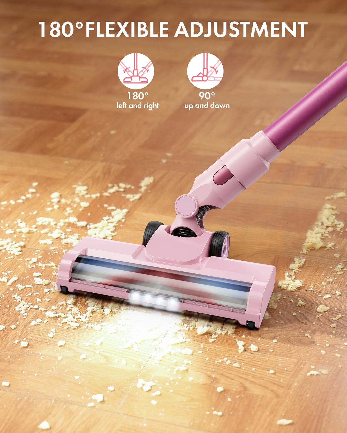 Homeika H320 Cordless Vacuum Cleaner, 28KPA Powerful Suction 8-in-1 Multi-Tool 55min Runtime LED Motorized Brush One-Click Dust Emptying for Pet Hair and Allergies,Pink