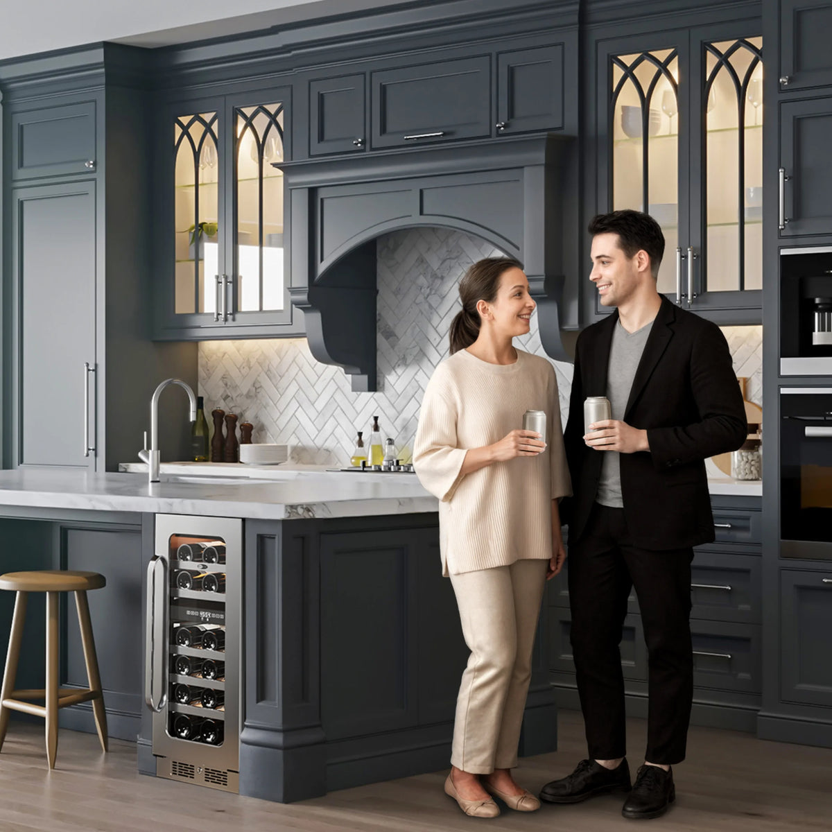 Whynter 24 inch Wine Cooler Refrigerator, 46 Bottle Wine Fridge, Freestanding & Built-in with Reversible Glass Door