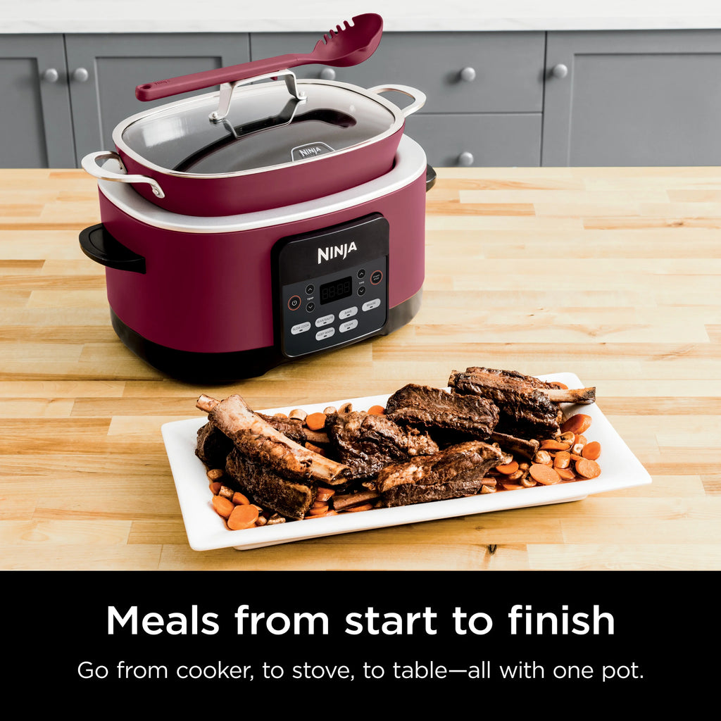 Ninja Foodi Possible Cooker, 8.5 Quart, 6-in-1 Multi-Cooker, Slow Cooker, Steamer, Glass Lid Integrated Cooking Utensil, Nonstick, Oven Safe Pot to 500°F, Cherry Tarte, MC1000WM