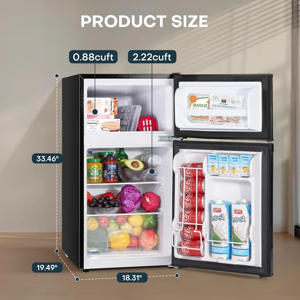 Upstreman 3.1 Cu.Ft Mini Fridge with Freezer, Double Door Small Fridge, Dorm Essentials, Adjustable Thermostat, Energy Saving, Mini Refrigerator for Office, Dorm,Bedroom, Stainless
