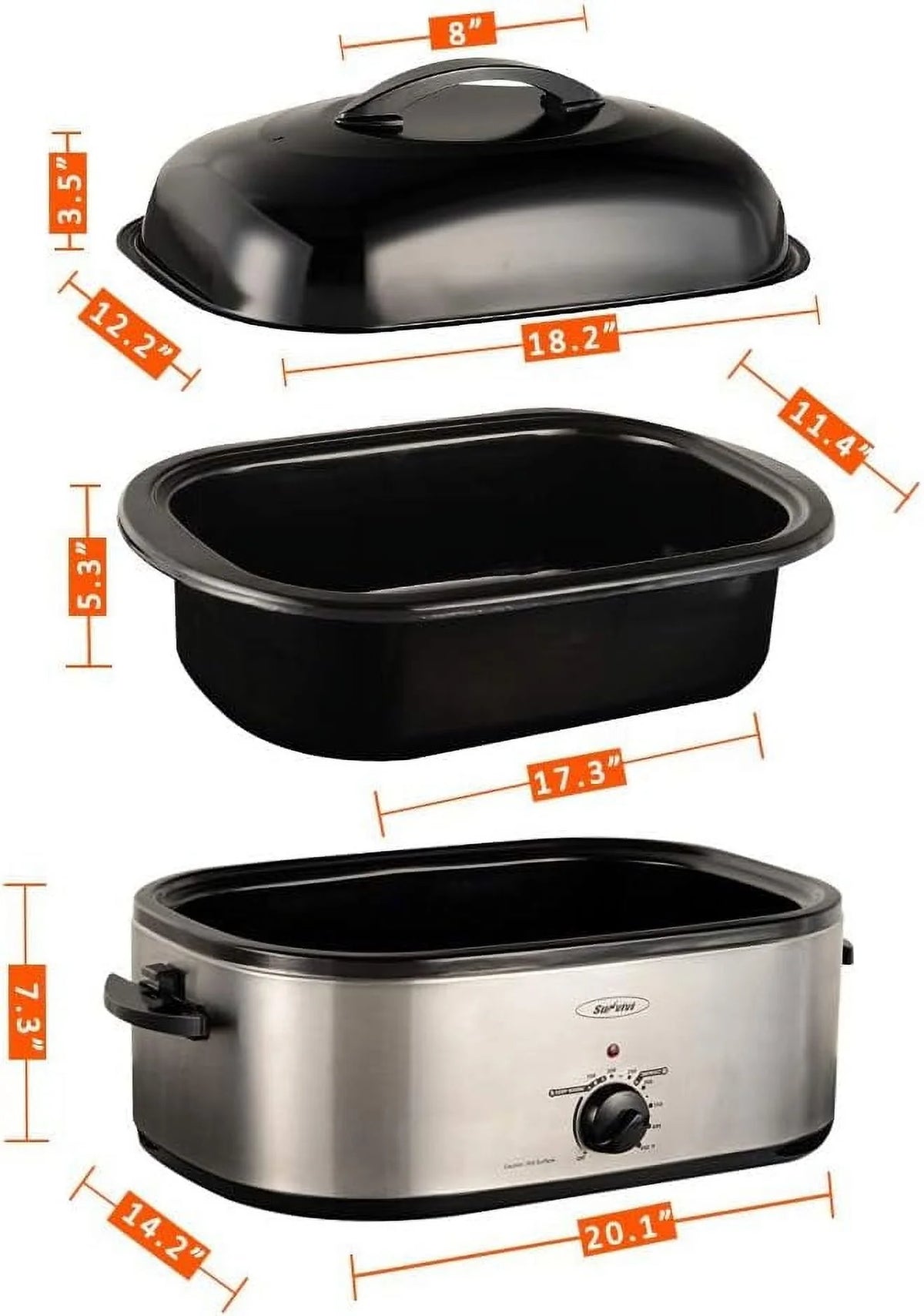 20 Quart Electric Roaster Oven, Turkey Roaster Electric, Roaster Oven Buffet, Selfbasting Lid, Removable Pan, Full-Range Temperature Control Cool-Touch Handles, Turkey Roaster, Black