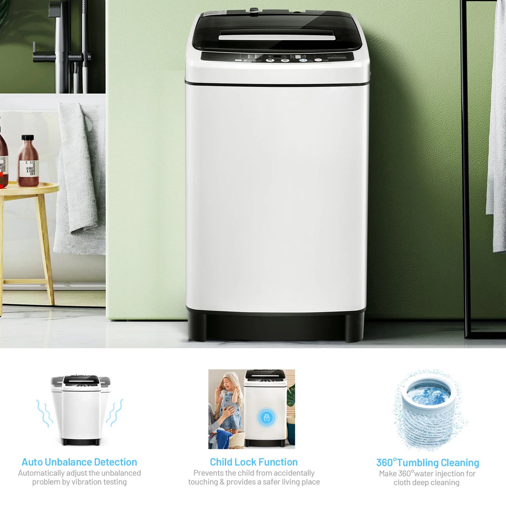 Gymax Capacity 11 lbs. Compact Full-automatic Washing Machine Laundry Washer, White