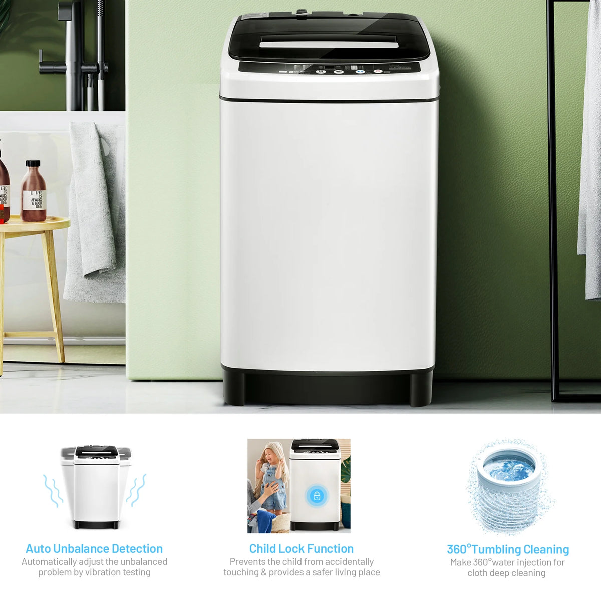 Gymax Capacity 11 lbs. Compact Full-automatic Washing Machine Laundry Washer, White