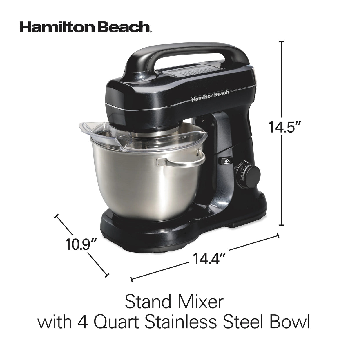 Hamilton Beach 4 Quart Stand Mixer for Kitchen, 7 Speeds, Tilt-Head, Dough Hook, Whisk & Flat Beater, Black