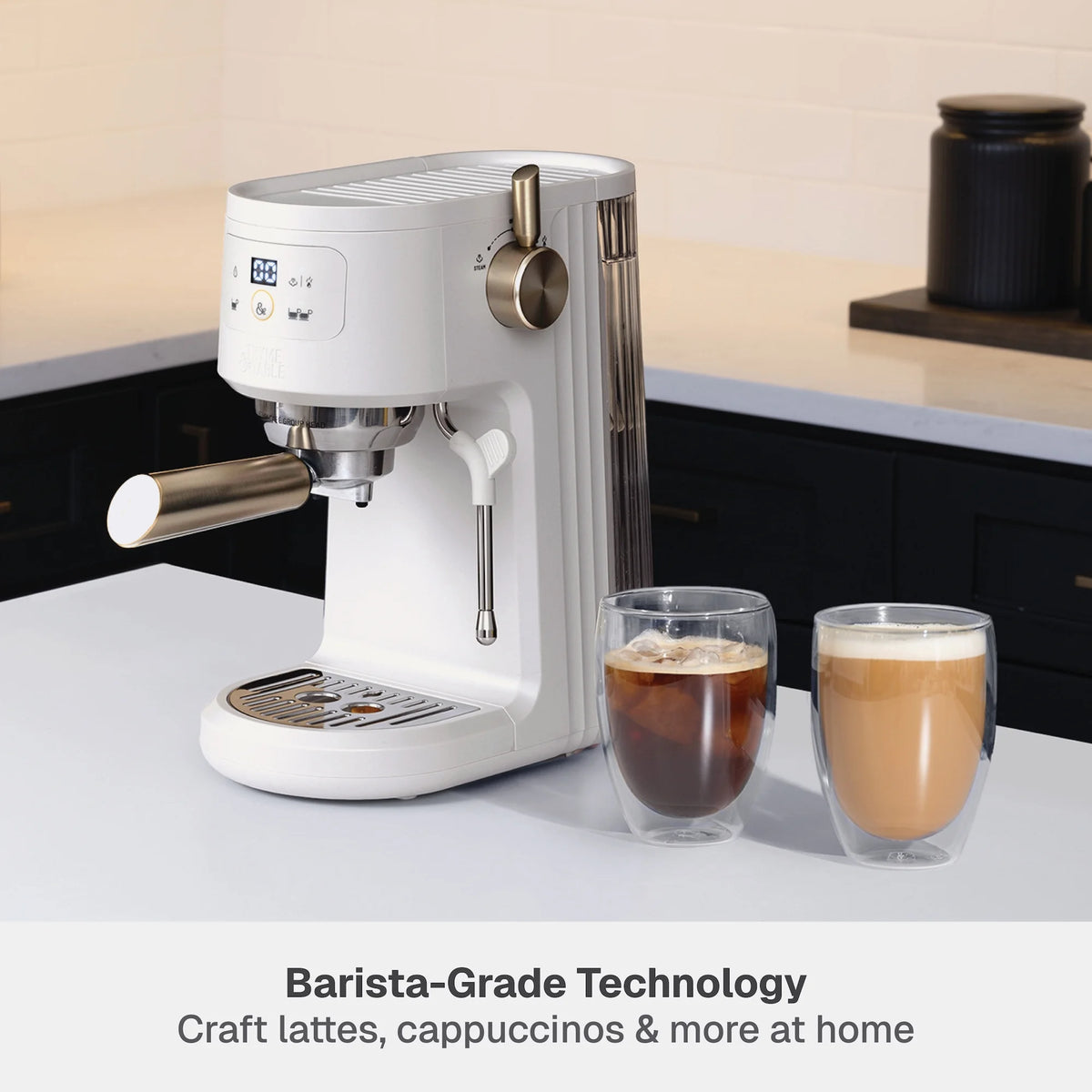 Thyme & Table Barista Mini Espresso Machine with 15-Bar Pressure and Steam Wand, Sand White