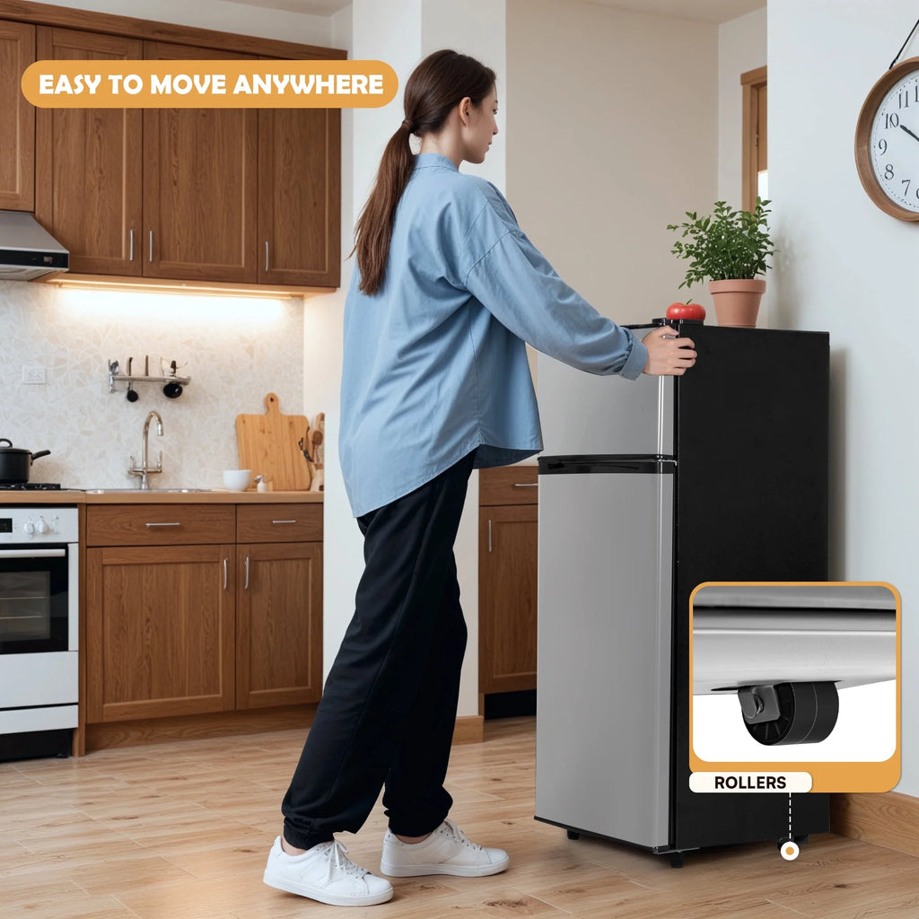 4.5 Cu.ft Mini Fridge with Freezer 2-Door Compact & 7 Settings Temperature Adijustable, Refrigerator for Dorm, Office, Bar, RV, Bedroom, Black