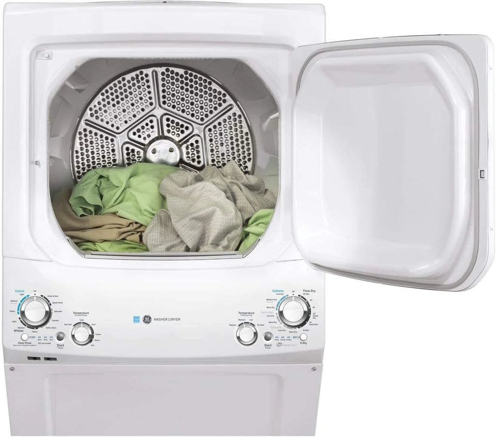 GE Unitized Spacemaker(R) ENERGY STAR(R) 3.9 cu. ft. Capacity Washer with Stainless Steel Basket and 5.9 Electric Dryer - GUD27EESNWW